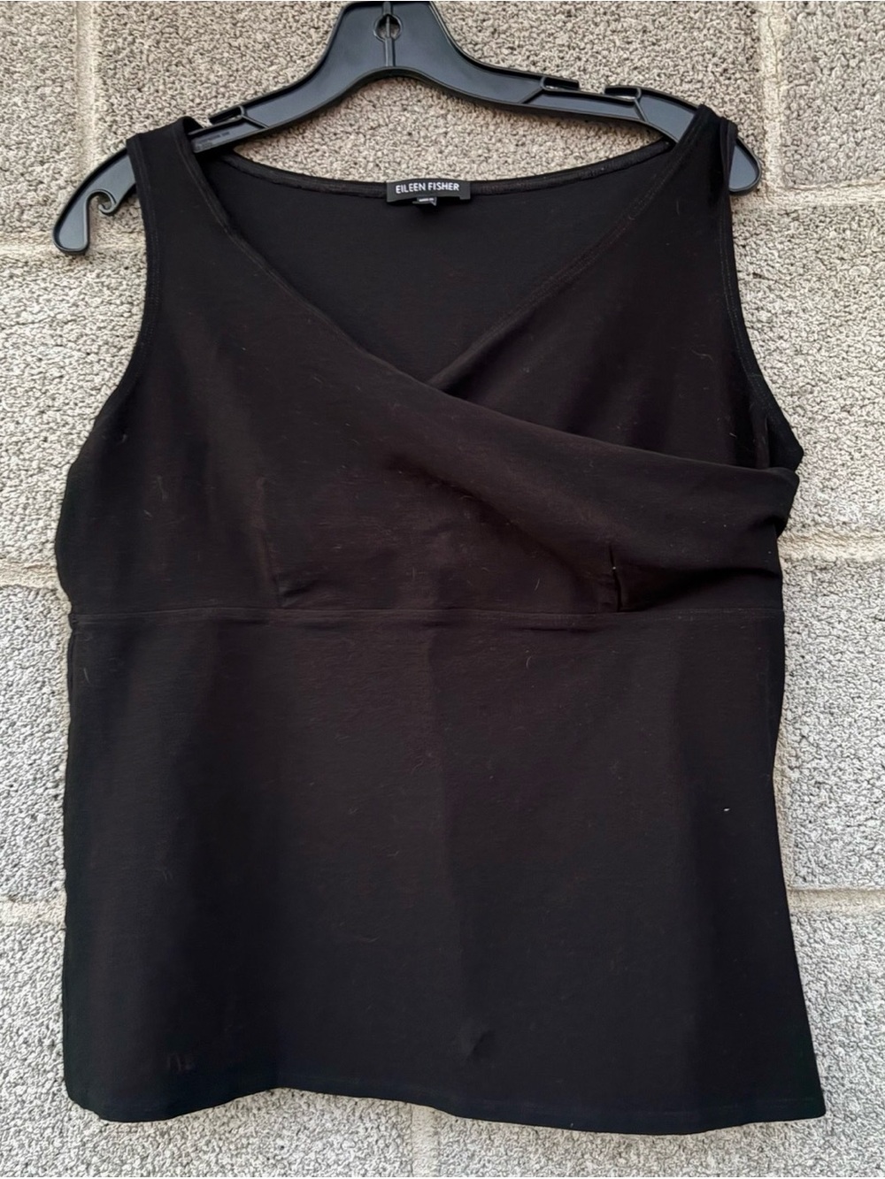 Eileen Fisher Size Small Black Sleeveless Surplice, Faux-Wrap Front Quiet Luxury